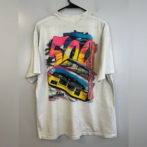 Vintage Daytona 500 February 1994 White and Neon Single Stitch T-Shirt Size XXL